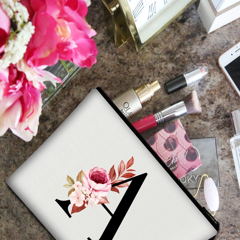 Vavabox A-Z Personalized Makeup Bag Birthday Gifts for Women Mom Gifts for Best Friend Bride Bridesmaid Cosmetic bag (A  White) - Image 4